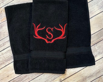 Deer Antler Monogrammed personalized custom bath towels 4 sizes 10 colors made just for you by August Ave Towels monogram towels bathroom