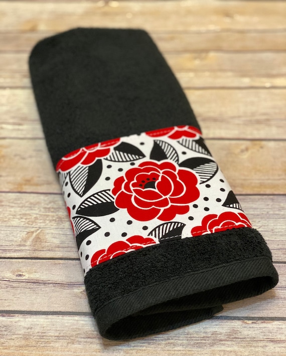 Black and Red Bath Towels in 6 Sizes Red Roses Made Just for You by August  Ave Towels, Bathroom Hand and Bath Towels in Black White and Red 