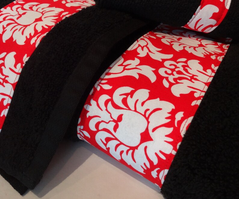 Black and Red Damask Bath Towels Bathroom Towels Red and Etsy