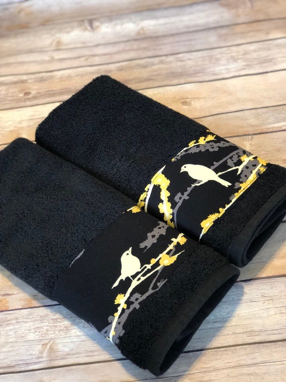 Hand Towels for Bathroom, Black and Yellow Bath Towels, August Ave Towels,  Black and Yellow, Bathroom Towels, Decorated Towels, Bathroom 