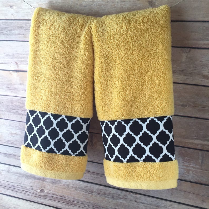 Yellow towels hand towels yellow and black bathroom Sold Etsy