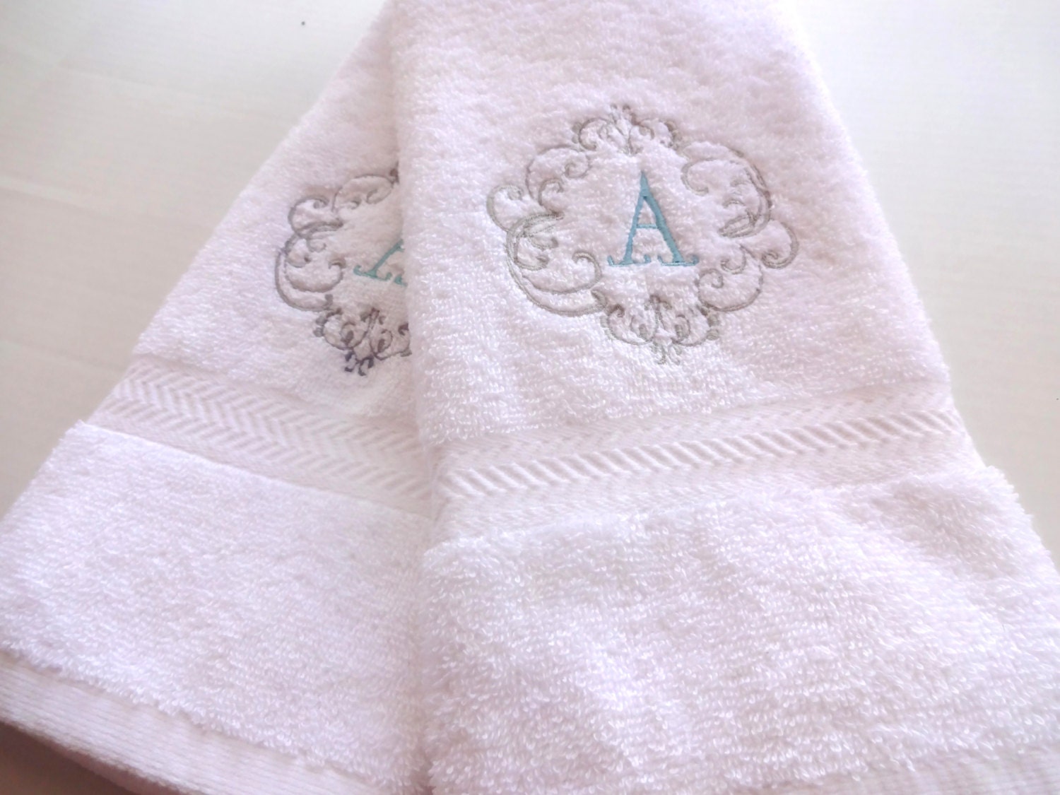 Aqua Grey towel hand towel bathroom personalized gift Etsy