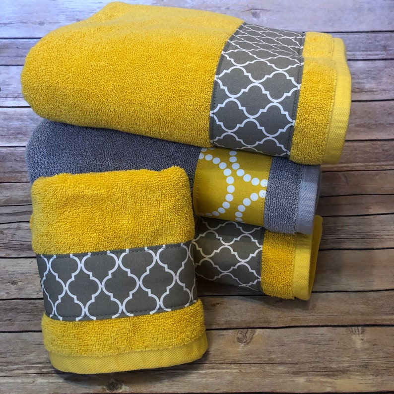 yellow and gray bath towel sets