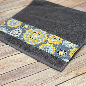 Yellow Grey, Gray, bathroom towels, hand towels, towel, yellow and grey, yellow bathroom, bath decor, grey towels, yellow towels, towel rack image 5