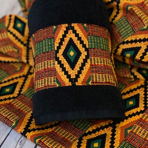 Kente Bathroom Towels in 4 sizes to choose from made for you by August Ave Towels, you pick the size sold individually, Ghana African Print image 1