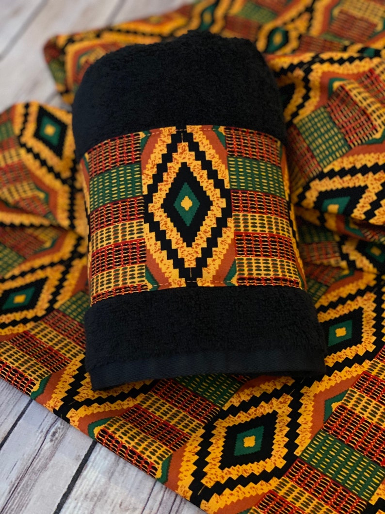 Kente Bathroom Towels in 4 sizes to choose from made for you by August Ave Towels, you pick the size sold individually, Ghana African Print image 1