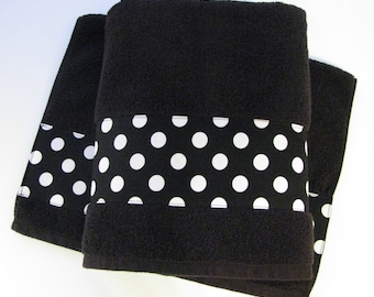 Serviettes de bain et de mains à pois noirs et blancs 5 tailles faites juste pour vous par August Ave Towels