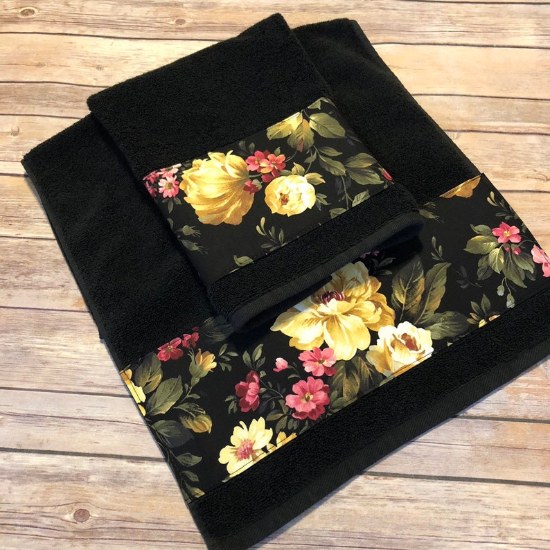 Black and Floral Bath Towels in 6 sizes roses in shades of Etsy