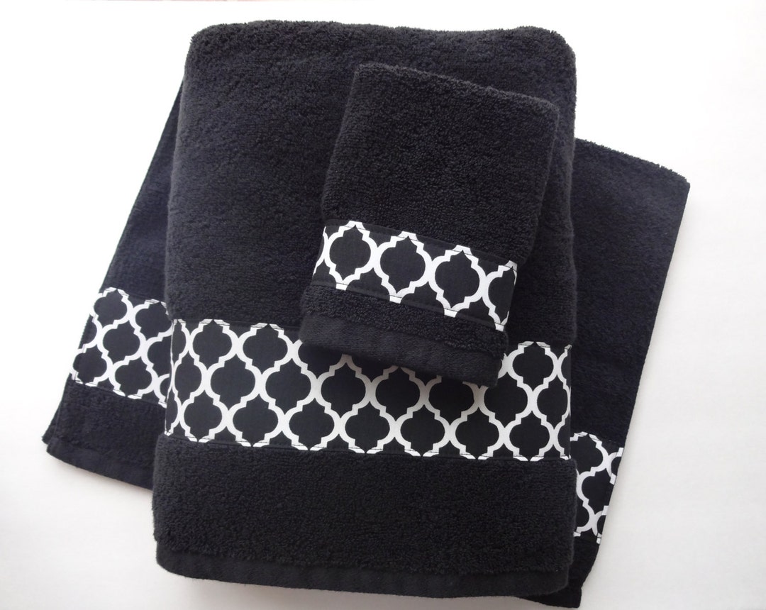 Black Hand and Bath Towels, Hand Towels, Custom Towels, Black, Black