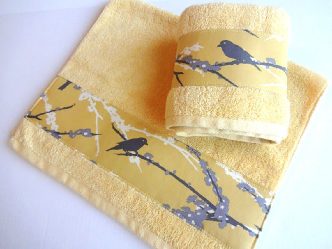 Yellow and Grey Towels hand towels towel sets bath towels Etsy