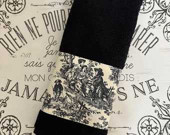 Toalla de manos Toile D'Jouy: Decoración de baño de algodón en blanco y negro