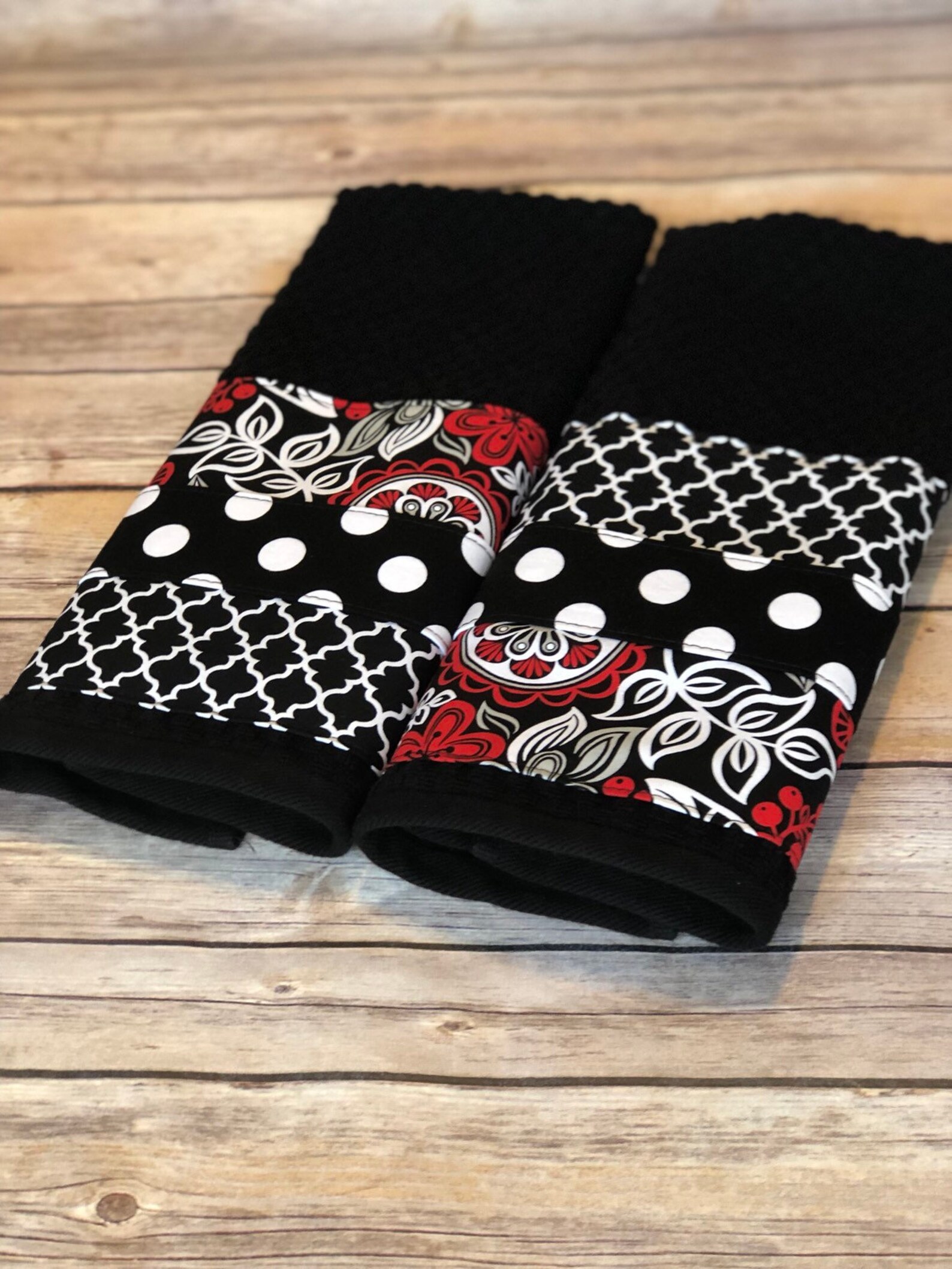 Kitchen Towel Set Black White Red Handmade Kitchen Black Etsy