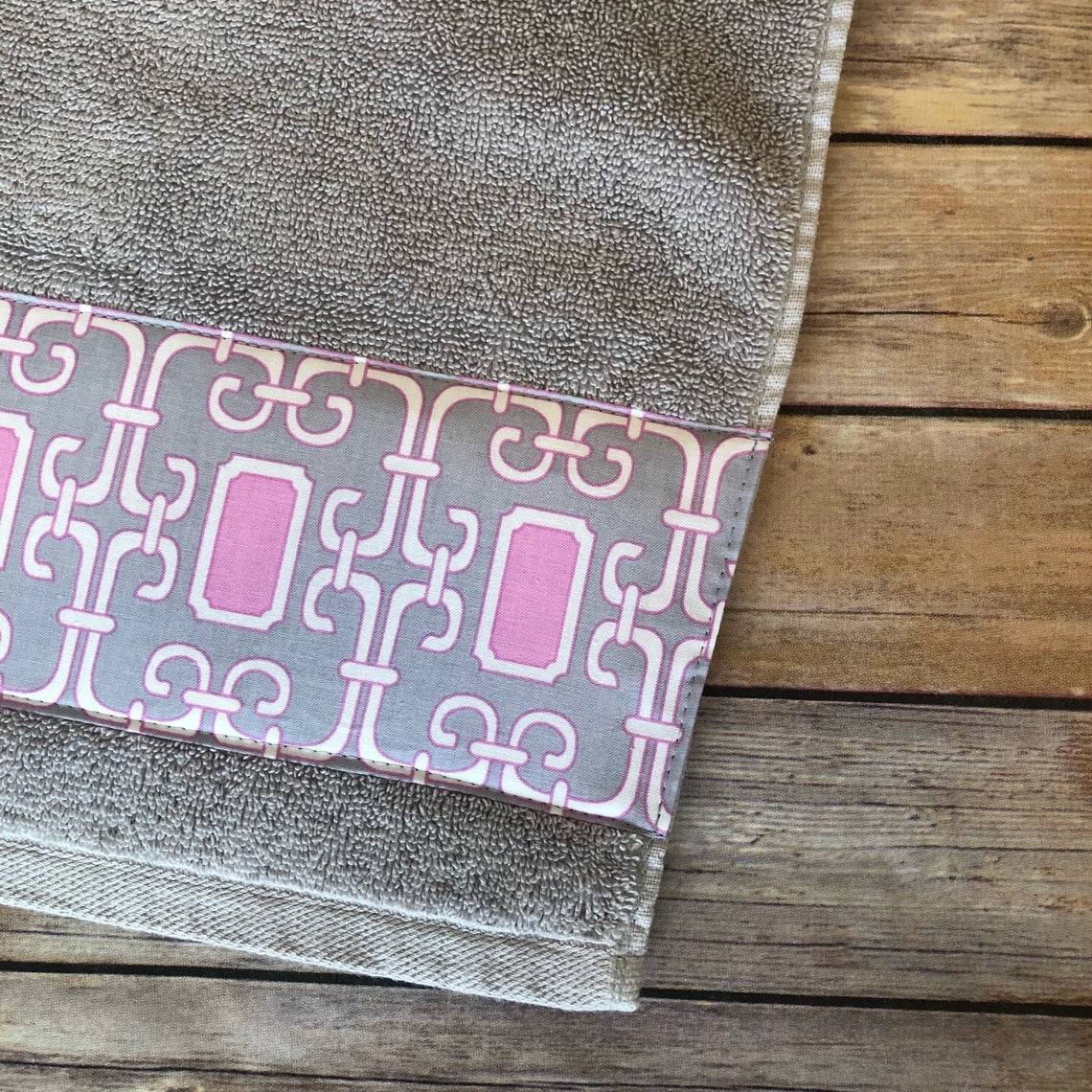 Pink and Grey bathroom towels made for you by August Ave Etsy