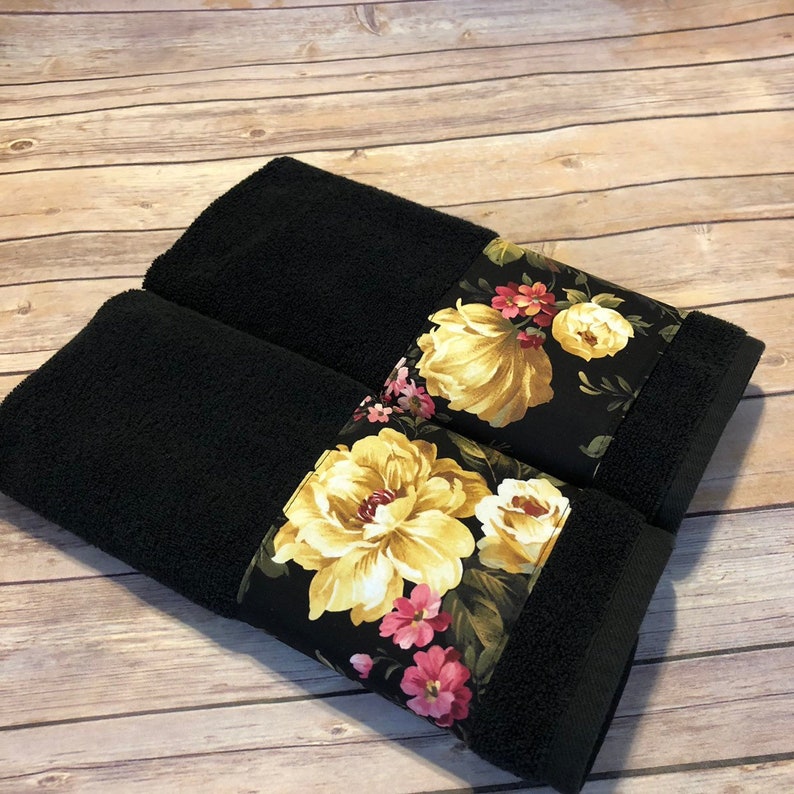 Black and Floral Bath Towels in 4 Sizes Roses in Shades of Etsy