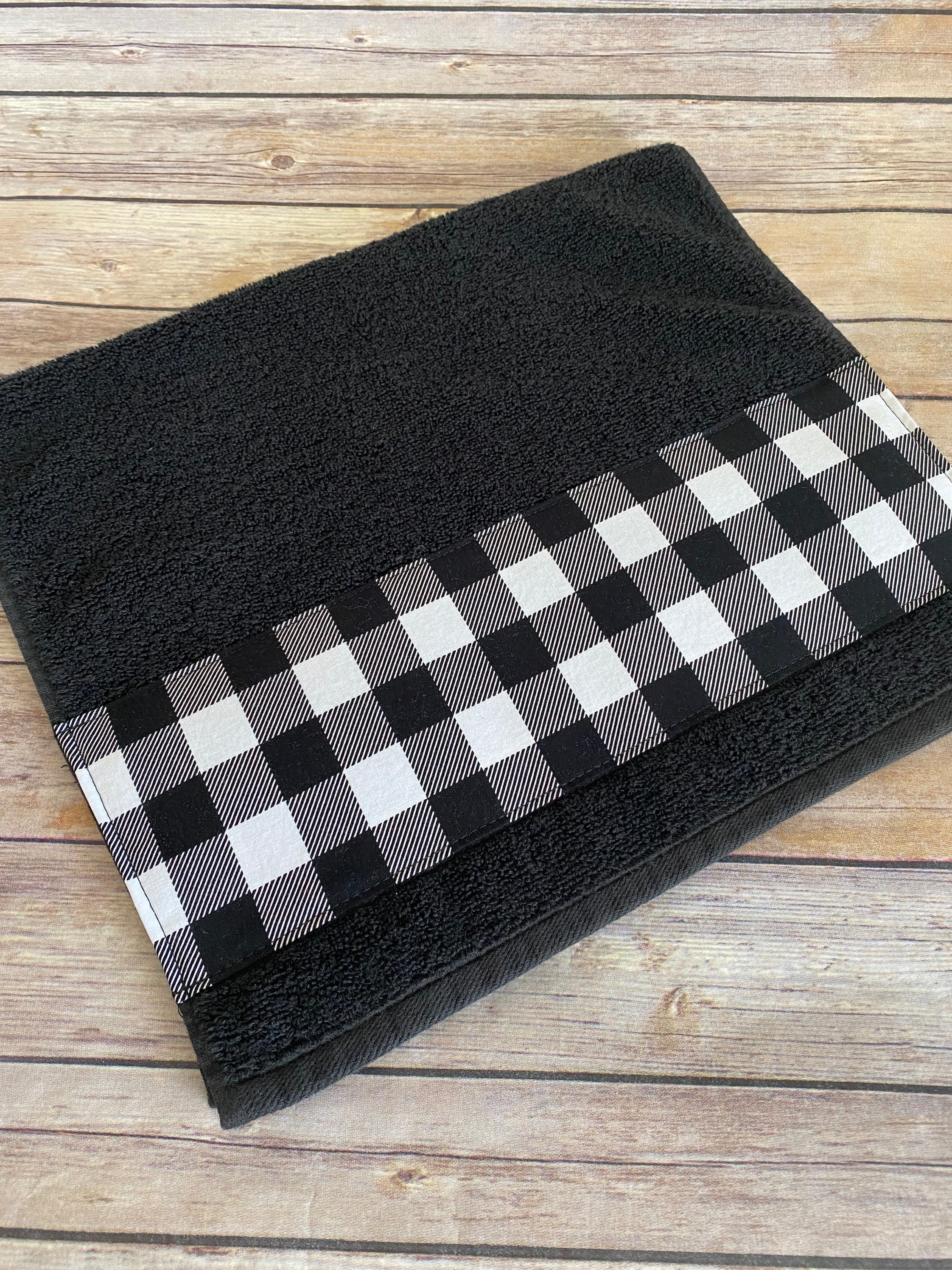 Gingham Check Black Bath Towel Set, Zazzle