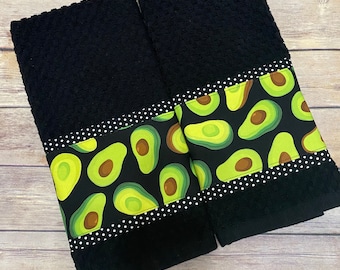 Avocado Kitchen towels, set of 2 Kitchen towels, hand towel, Kitchen decor, august ave, tea towel, kitchen, black and green
