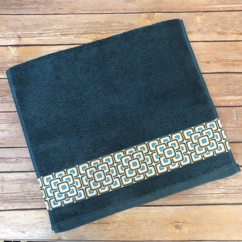 Teal aqua tan Brown Towels custom towels teal bathroom Etsy
