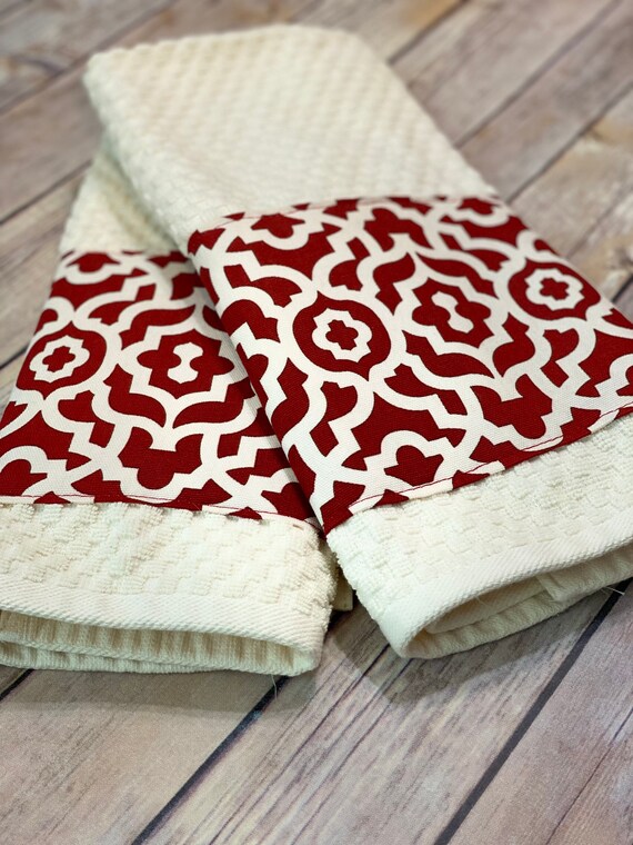 Red and Ivory Kitchen Towels, Set of 2 Kitchen Towels, Hand Towel, Kitchen  Decor, August Ave, Tea Towel, Kitchen, Red and Cream Ivory 