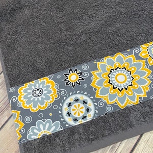 Yellow Grey, Gray, bathroom towels, hand towels, towel, yellow and grey, yellow bathroom, bath decor, grey towels, yellow towels, towel rack image 4