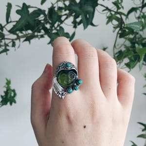 Peridot and Fire Opal Sterling Silver Ring | Size 7 | Healing Ring