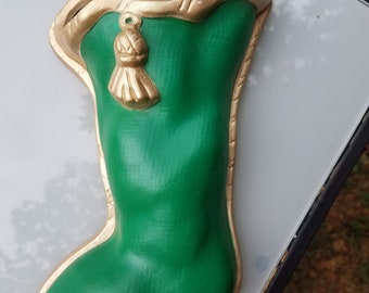 Vintage Kay Finch mid century christmas stocking green