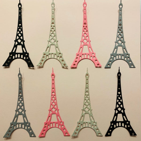 8 Paper Die Cuts Vintage Paris Eiffel Tower for Journals, Embellishments, Pockets, Tags, Scrapbooking, or your craft of choice.