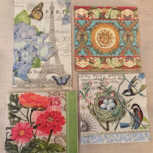8 Napkins Decoupage Florals Botanicals Birds  Butterflies and Paris. Perfect for journal pages, tags etc...