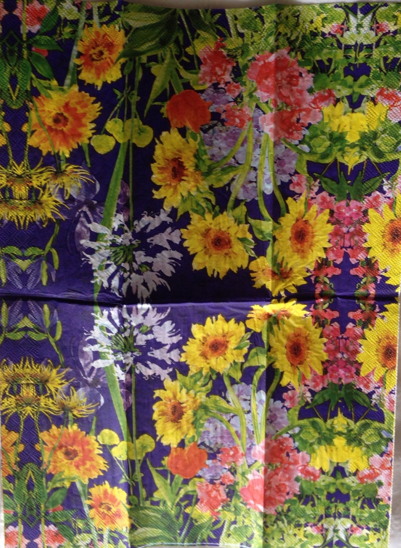 tags etc.. 8 Napkins Decoupage Florals Sunflowers Blooms Roses Botanicals Butterfly Blossoms Garden Perfect for journal pages