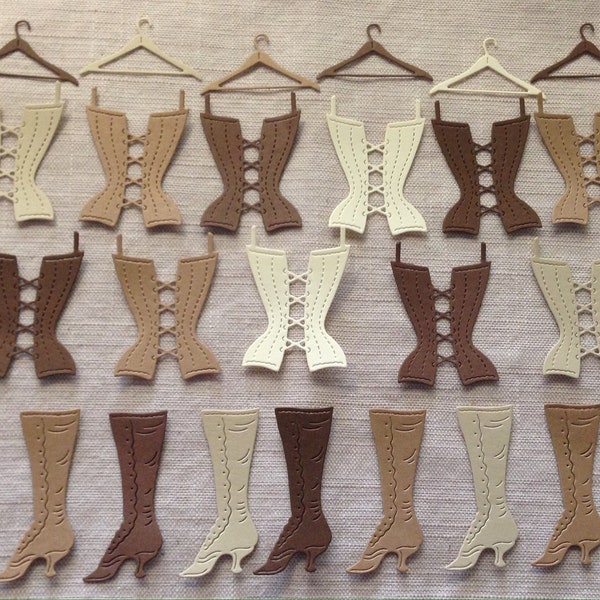 36 pc. Paper Die Cuts Vintage Corset Boot Hanger for Journal, Embellishments , Pockets, Scrapbooking, Etc...