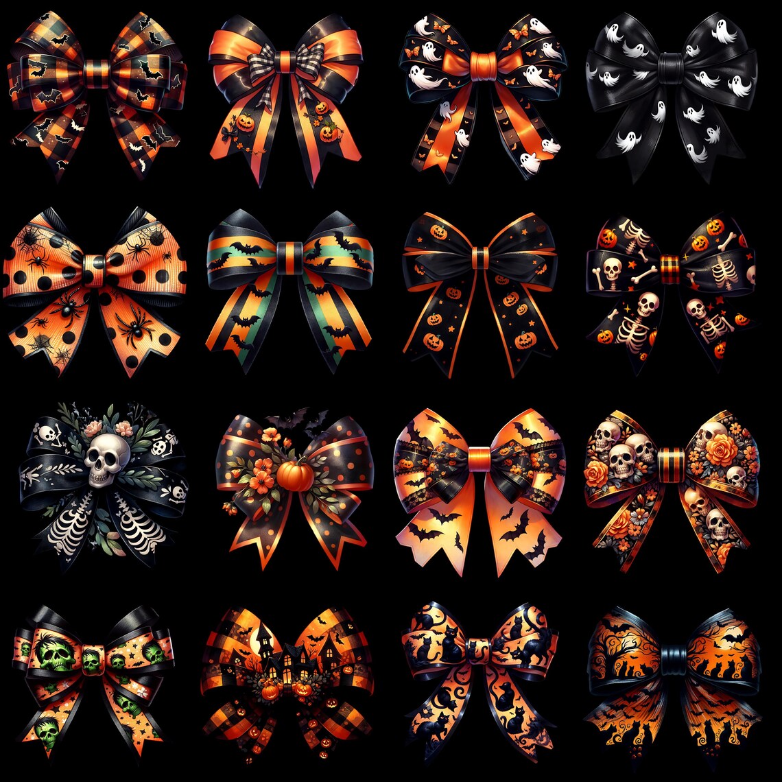 Halloween Coquette Bows Clipart Set - 16 Digital PNG Images for ...