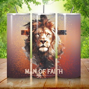 MAN OF FAITH Lion Design 20 Unzen Skinny Tumbler Wrap - Instant Download Sublimationsdesign für christliche Trinkgefäße
