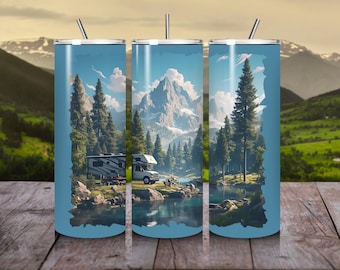 RV Camping 20 oz Skinny Tumbler Wrap Seamless Digital Download PNG for Sublimation Design