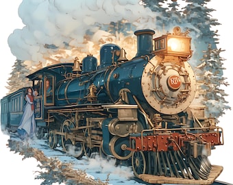 Vintage Steam Engine Trains Clipart Set 16 Digital Download PNGs for Sublimation Design and Craft Projects