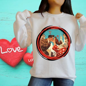 Valentinstag Der Kuss Digital Download Clip Art PNG - Romantisches Paar Design mit Herzen und buntem Hintergrund