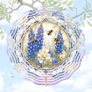 Wind Spinner Honigbienen Digital Download Clip Art PNG - Skurrile Blumenmuster mit Bienen und sanfter Farbpalette 12 x 12 quadratisch und rund