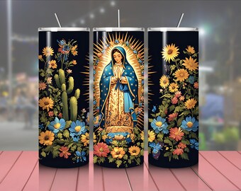 Our Lady of Guadalupe Tumbler Wrap Mexican Theme - Seamless Design for 20 oz Skinny Tumblers - Instant Digital Download PNG