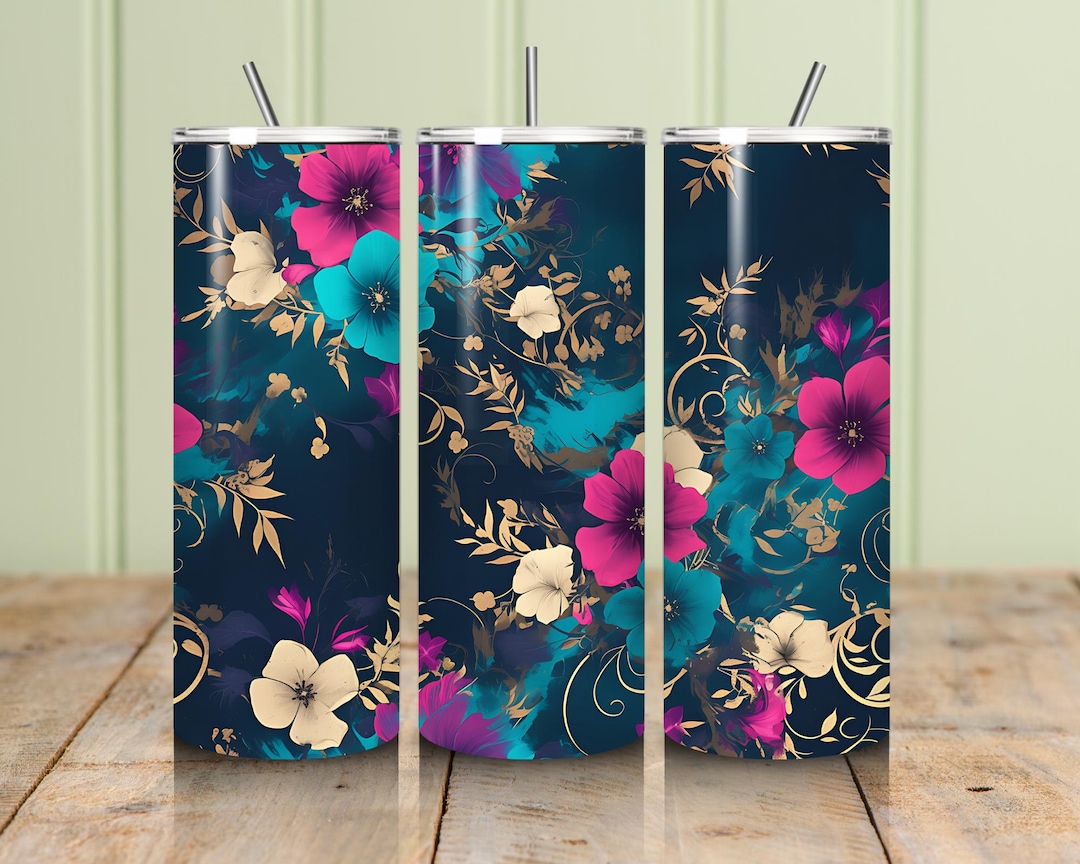 Dark Floral 20 Oz Skinny Tumbler Wrap Seamless Pattern Digital Download ...