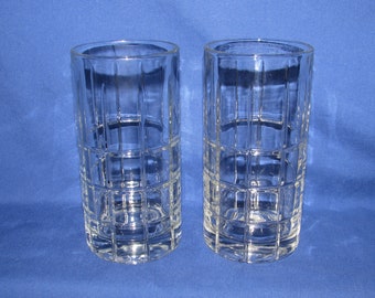 ANCHOR HOCKING TARTAN Glasses Set Of 2 Clear 16 Ounce Vintage