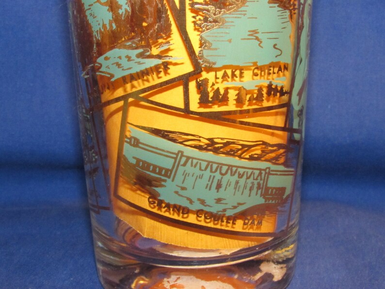 WASHINGTON SOUVENIR GLASS Gold and Turquoise Tumbler Free Shipping