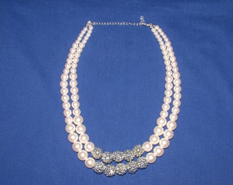DOUBLE STRAND NECKLACE Faux Pearl with Sparkly Bead Accents 18 Inches 1950s