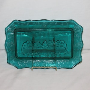 TIARA LAST SUPPER Bread Plate Amber Glass 1970s