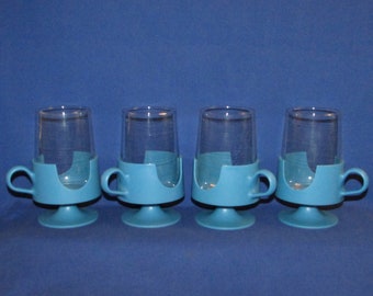 Corning Ware GLAS-SNAP CUPS Set of 4 Blue 12 Ounce Free Shipping