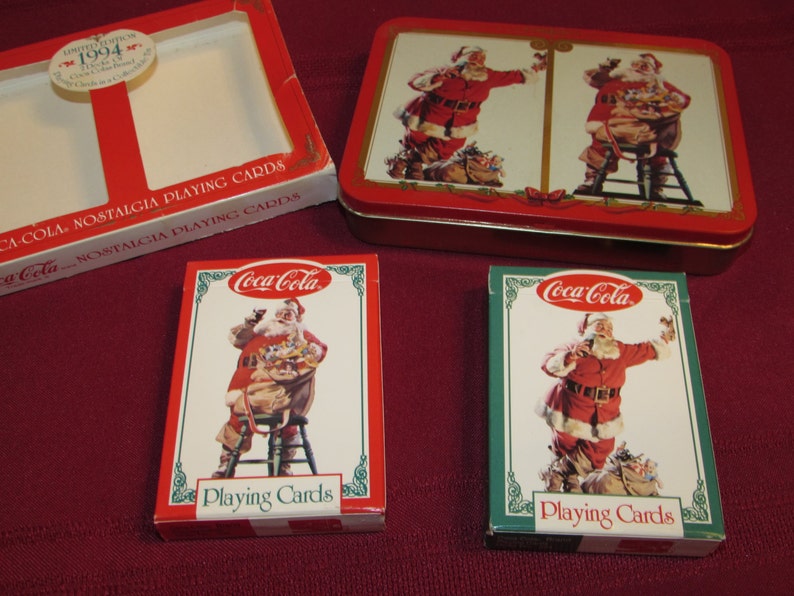 COCA COLA Santa Playing Cards In Tin Box 1994 Free Shipping Etsy