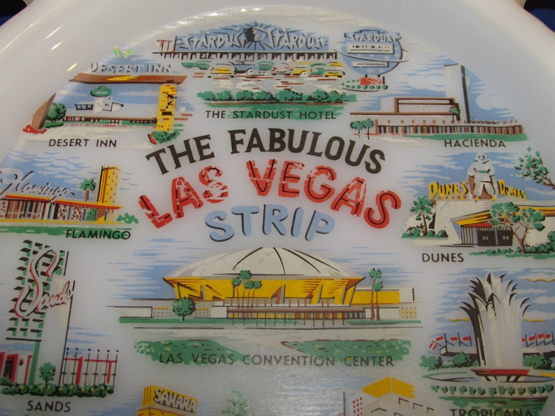 The FABULOUS LAS VEGAS Strip Souvenir Plate Midcentury Vintage