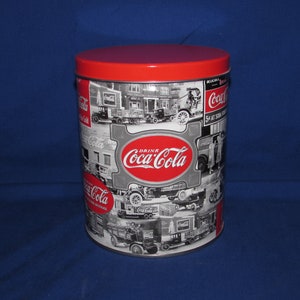 COCA-COLA Vintage Tin with Lid 1990s Features Coke Black and White Advertising Photos Free Shipping