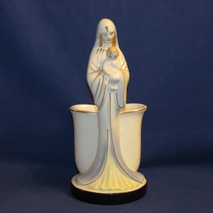 MADONNA AND BABY Planter Gold Trim 1950s Vintage