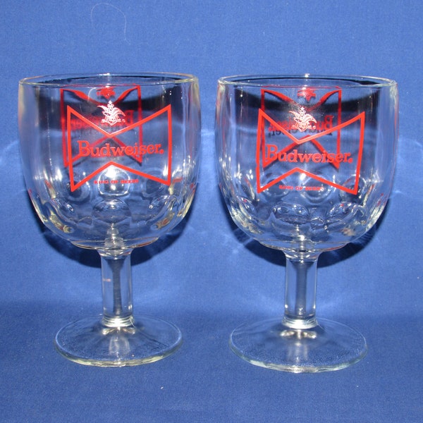 BUDWEISER BOW TIE Thumbprint Goblets Schooners Set of 2 Breweriana Vintage