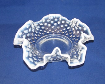 FENTON CANDY DISH Bon-Bon Opalescent Hobnail Moonstone
