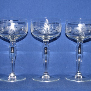 SHERRY CORDIAL GLASSES Stemware Set of 3 Etched Crystal