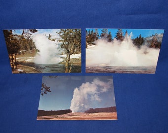 YELLOWSTONE NATIONAL PARK Vintage Postcards 1950s Set of 3 Free Shipping